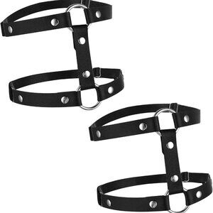 Leather Leg Harness, Adjustable Elastic 2 Rows Leather Leg Belt Ring Body Harnes